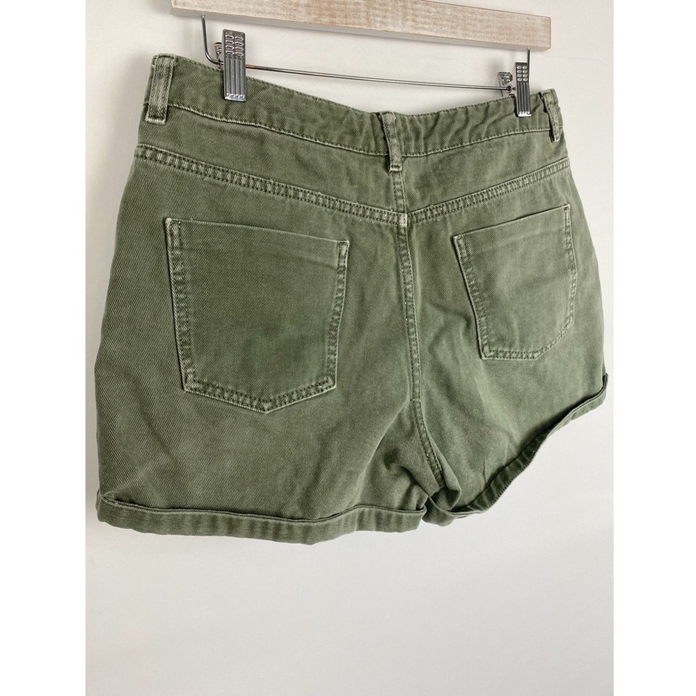 Asos Denim Distressed High Rise Roll Cuff Shorts, Olive Green - Size 10 - Picture 5 of 7